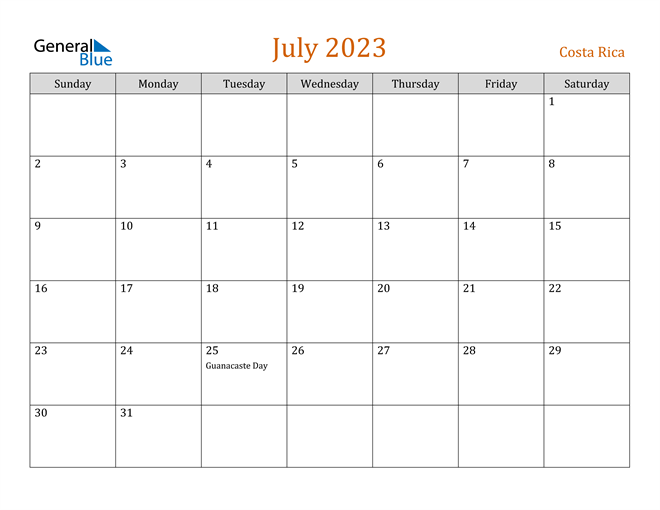 July 2023 Holiday Calendar