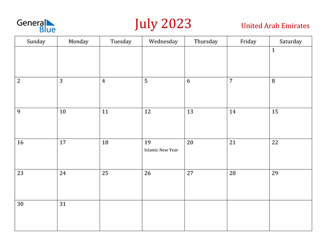 2023 Calendar With Holidays Uae July 2023 Calendar With United Arab Emirates Holidays