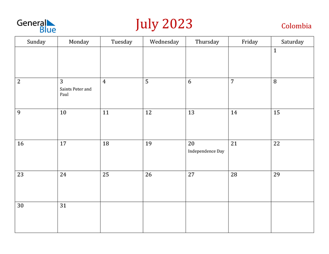 Colombia July 2023 Calendar