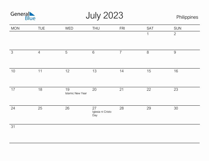 Printable July 2023 Calendar for Philippines