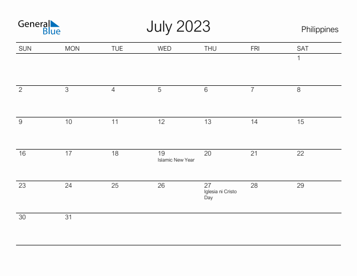 Printable July 2023 Calendar for Philippines
