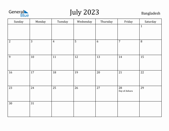 July 2023 Calendar Bangladesh