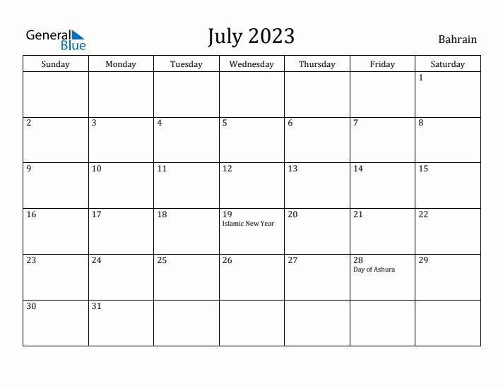 July 2023 Calendar Bahrain