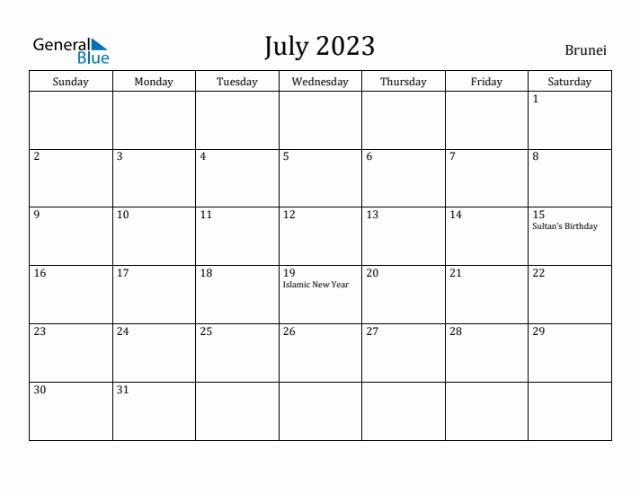July 2023 Calendar Brunei