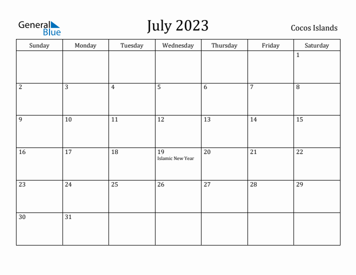 July 2023 Calendar Cocos Islands