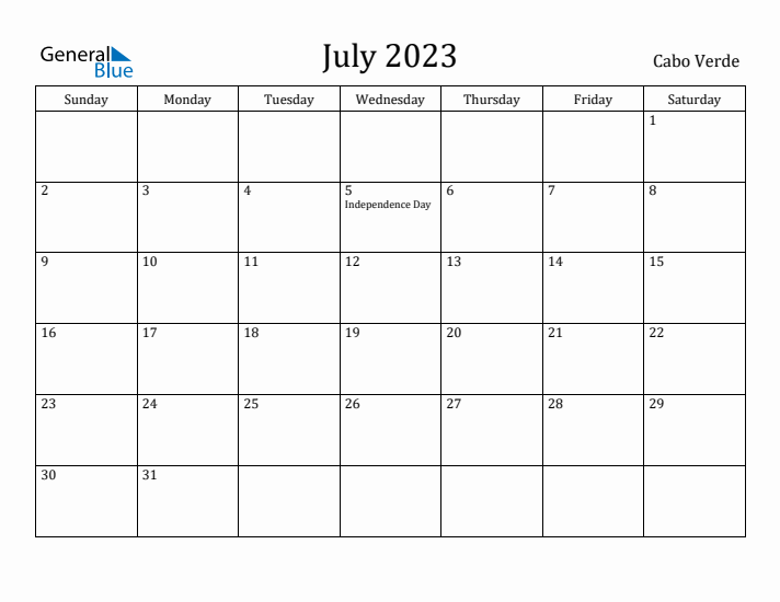 July 2023 Calendar Cabo Verde
