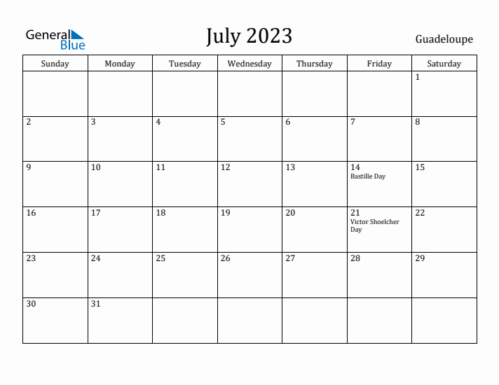 July 2023 Calendar Guadeloupe