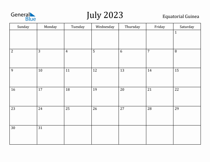 July 2023 Calendar Equatorial Guinea