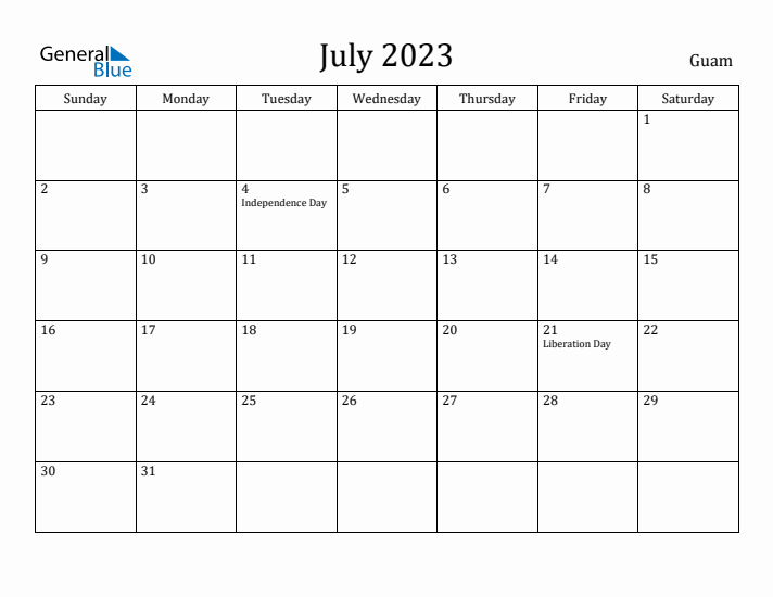 July 2023 Calendar Guam
