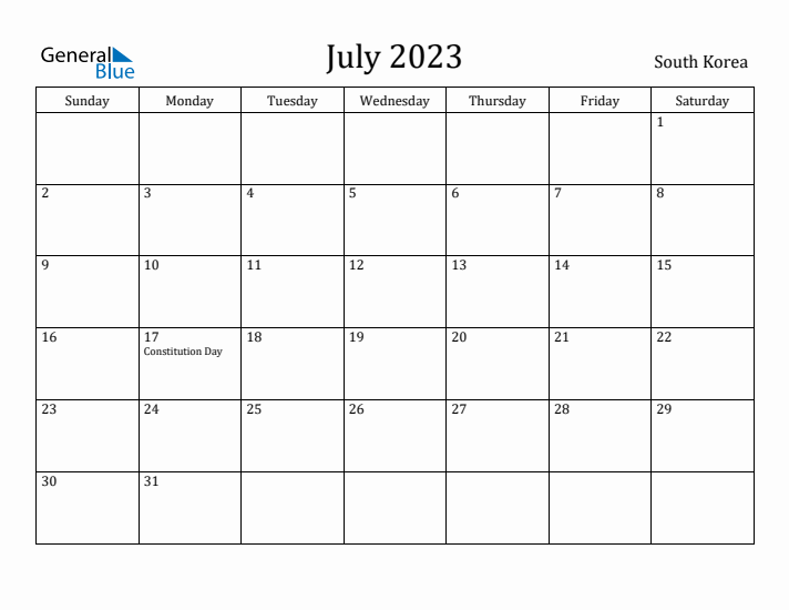 July 2023 Calendar South Korea