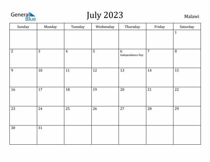 July 2023 Calendar Malawi