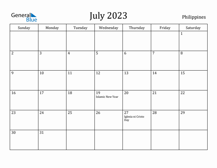 July 2023 Calendar Philippines