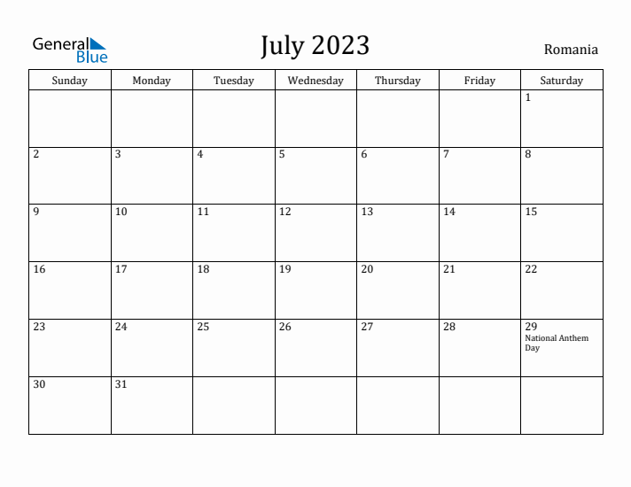 July 2023 Calendar Romania