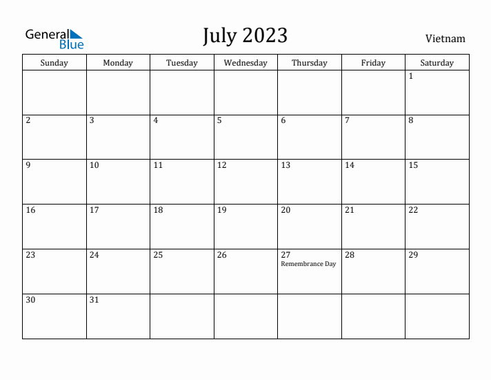 July 2023 Calendar Vietnam