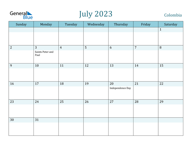 July 2023 Calendar with Holidays in PDF, Word, and Excel