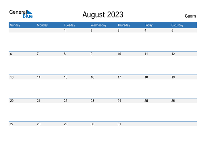 August 2023 Calendar with Guam Holidays