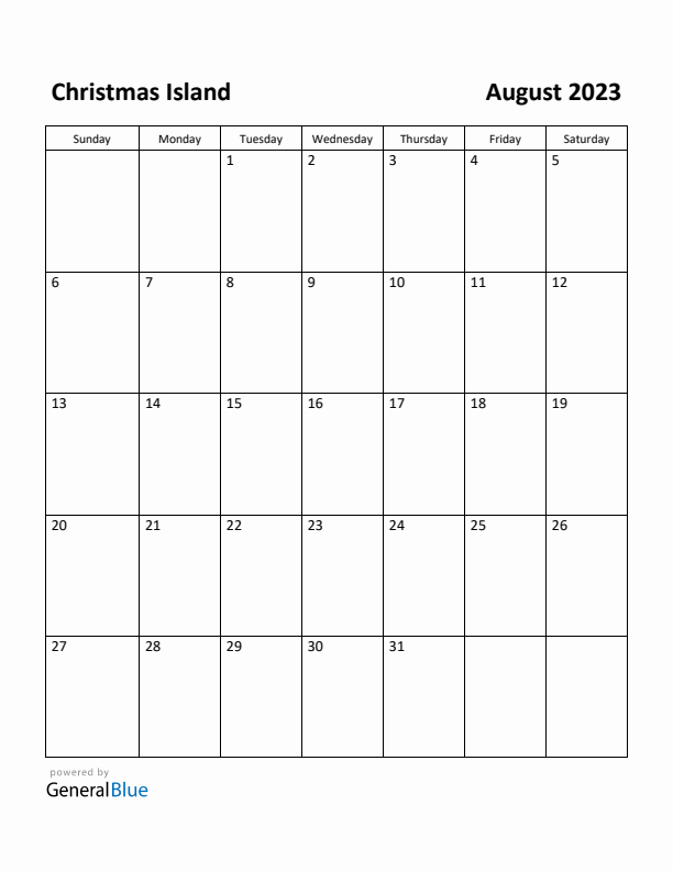 August 2023 Calendar with Christmas Island Holidays