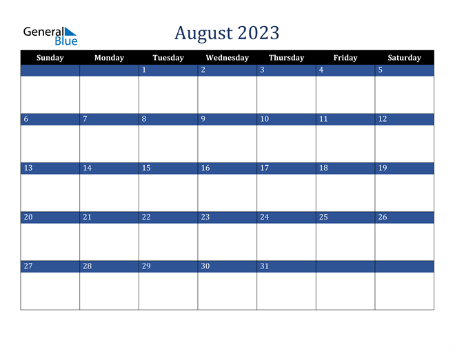  Calendar for August 2023 in PDF, Word and Excel