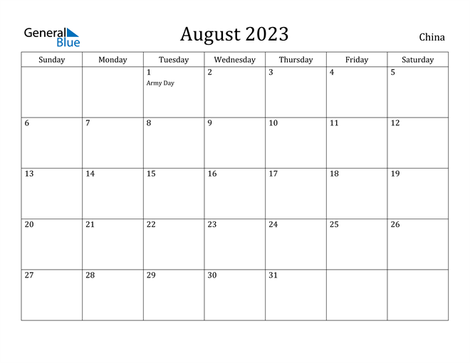 August 2023 Calendar China