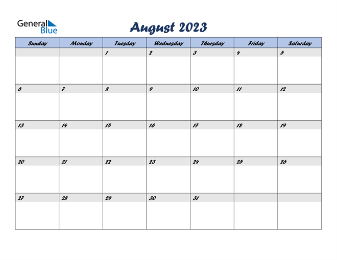 August 2023 Calendar PDF Word Excel 