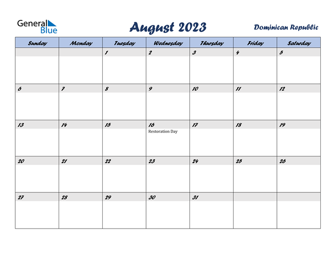 August 2023 Calendar with Holidays