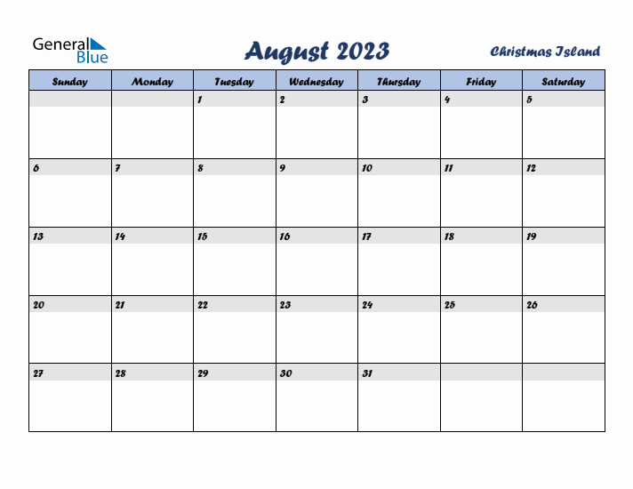 August 2023 Calendar with Holidays in Christmas Island