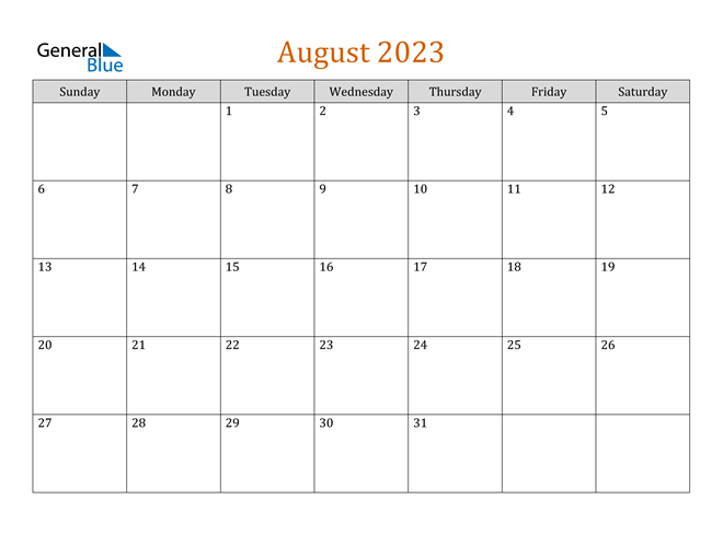 August 2023 Calendar PDF Word Excel 