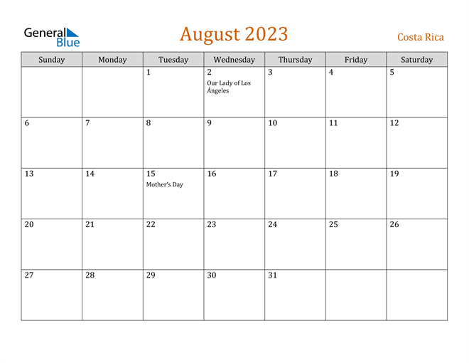 August 2023 Holiday Calendar