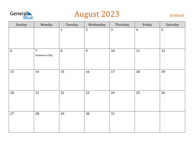 August 2023 Holiday Calendar