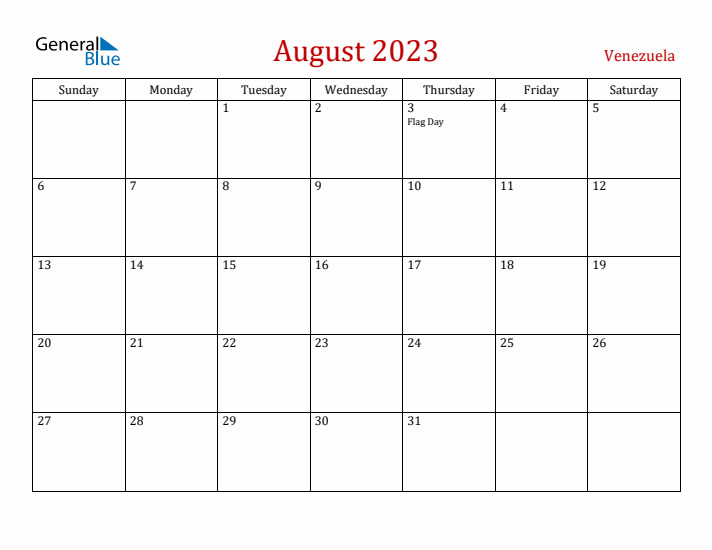 Venezuela August 2023 Calendar - Sunday Start