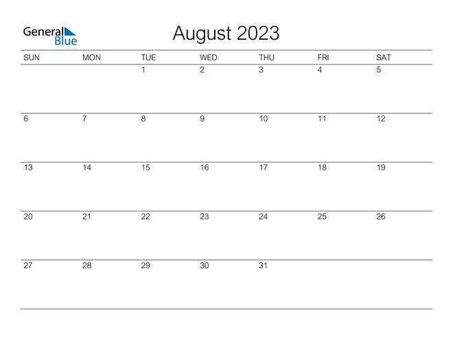  Printable August 2023 Calendar