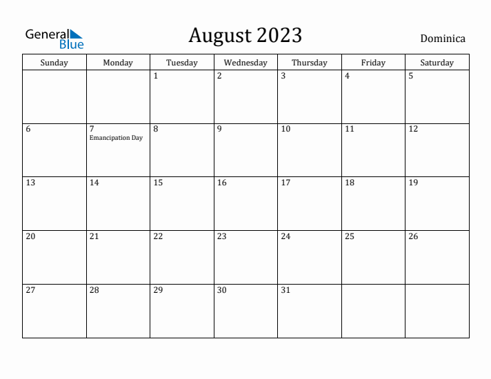 August 2023 Calendar Dominica