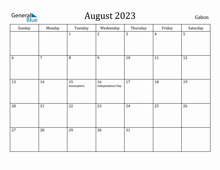 August 2023 Calendar Gabon