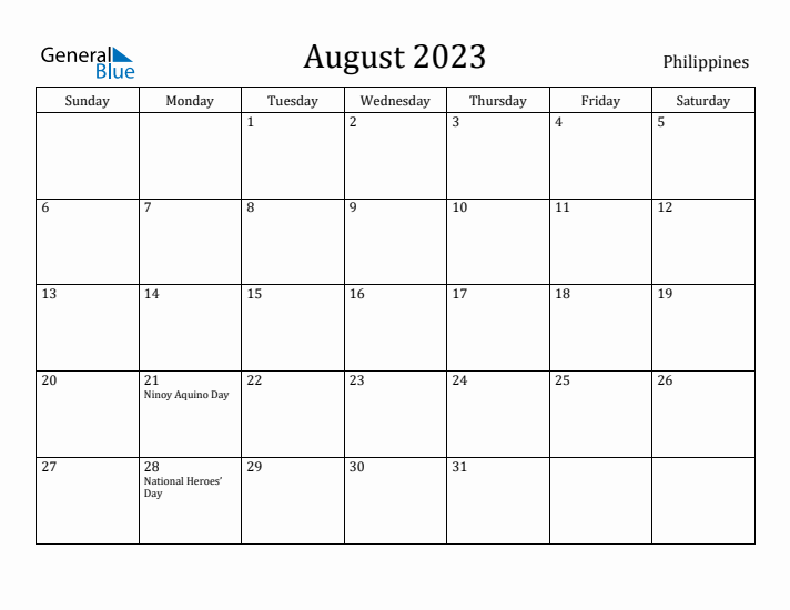 August 2023 Calendar Philippines