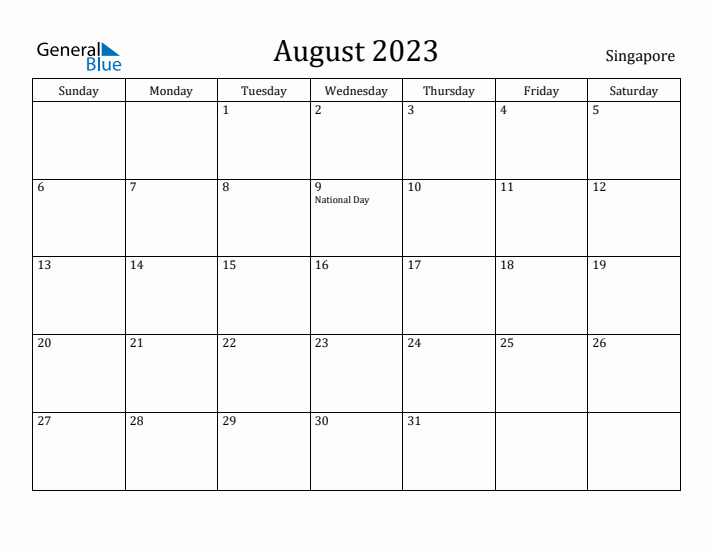 August 2023 Calendar Singapore