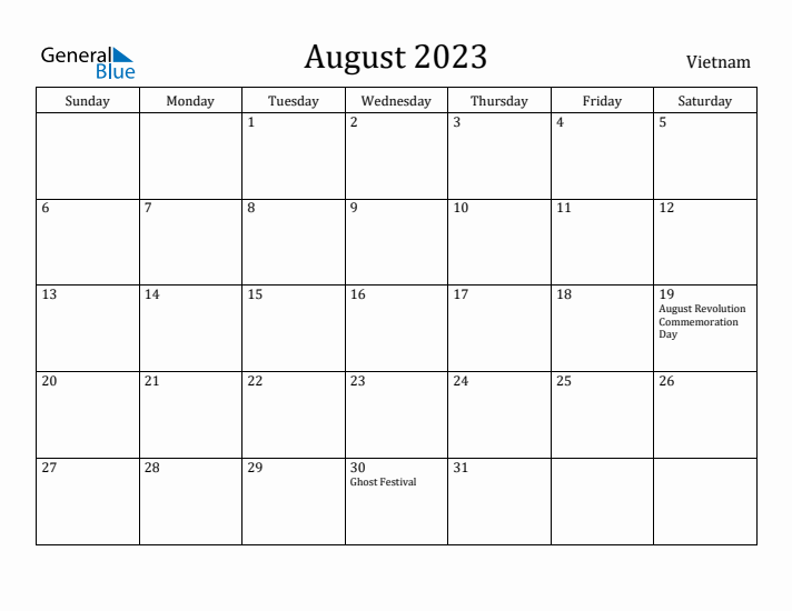 August 2023 Calendar Vietnam