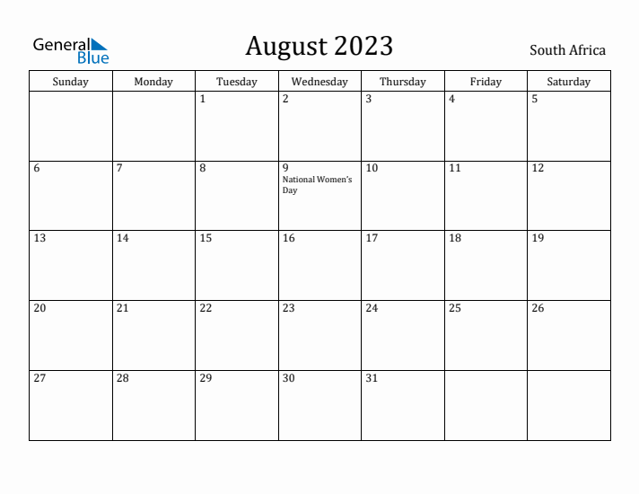 August 2023 Calendar South Africa