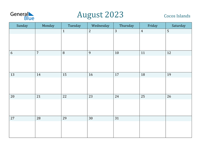 Cocos Islands August 2023 Calendar with Holidays