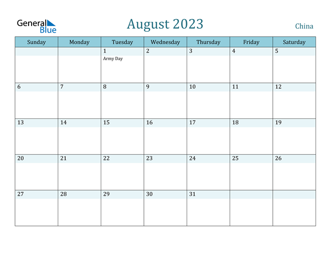 August 2023 Calendar with Holidays in PDF, Word, and Excel