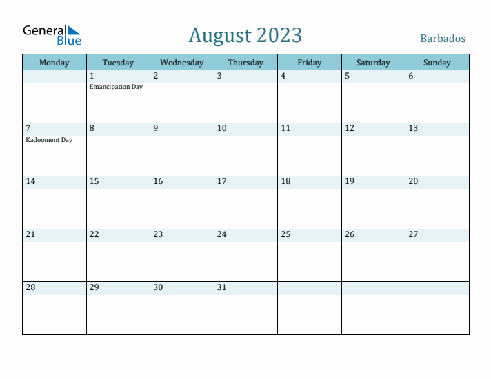 August 2023 Calendar with Holidays