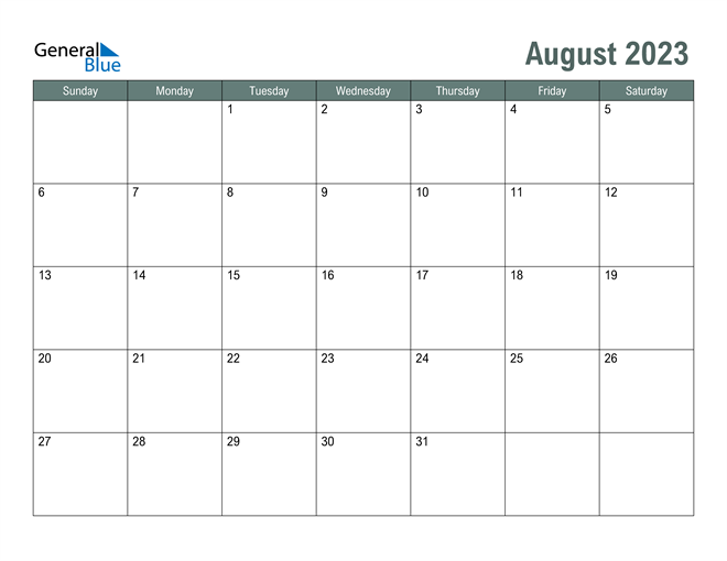  Free Printable August 2023 Calendar