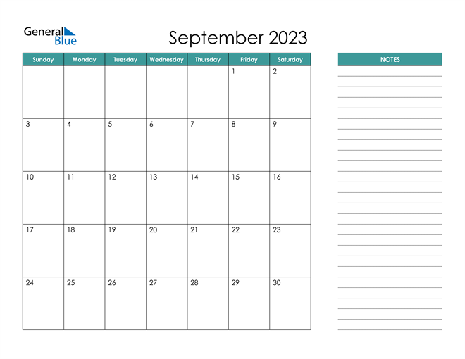 September 2023 Calendar PDF Word Excel 