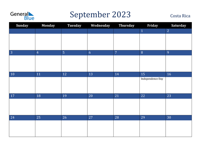 September 2023 Costa Rica Calendar