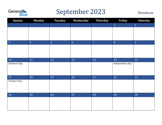 September 2023 Honduras Calendar