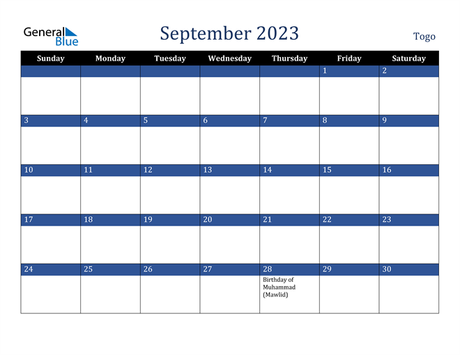 September 2023 Togo Calendar