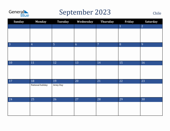 September 2023 Chile Calendar (Sunday Start)