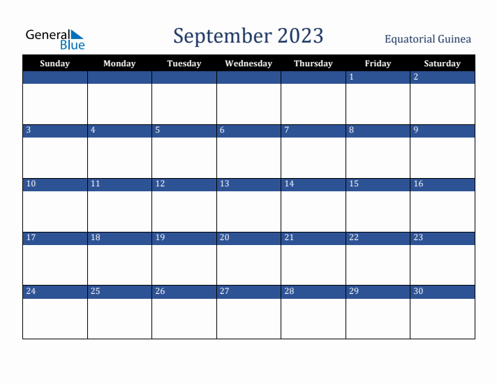 September 2023 Equatorial Guinea Calendar (Sunday Start)