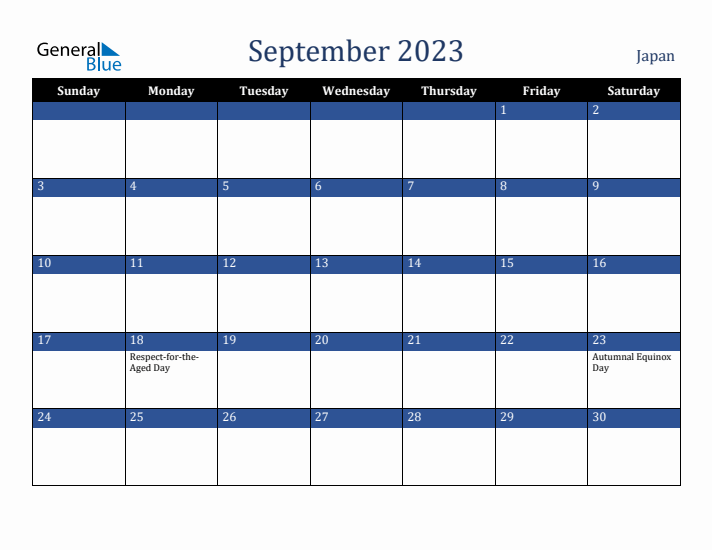 September 2023 Japan Calendar (Sunday Start)