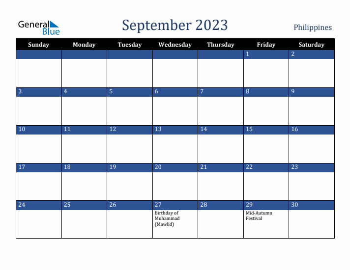 September 2023 Philippines Calendar (Sunday Start)