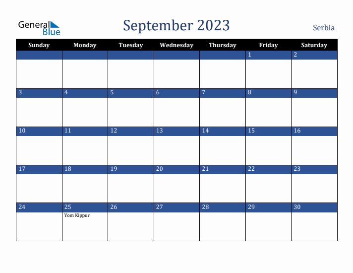 September 2023 Serbia Calendar (Sunday Start)